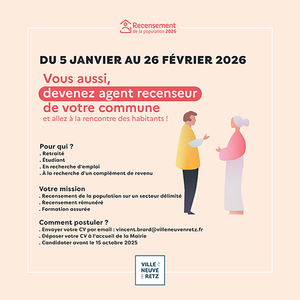 Offre d'emploi : agent recenseur Villeneuve-en-Retz